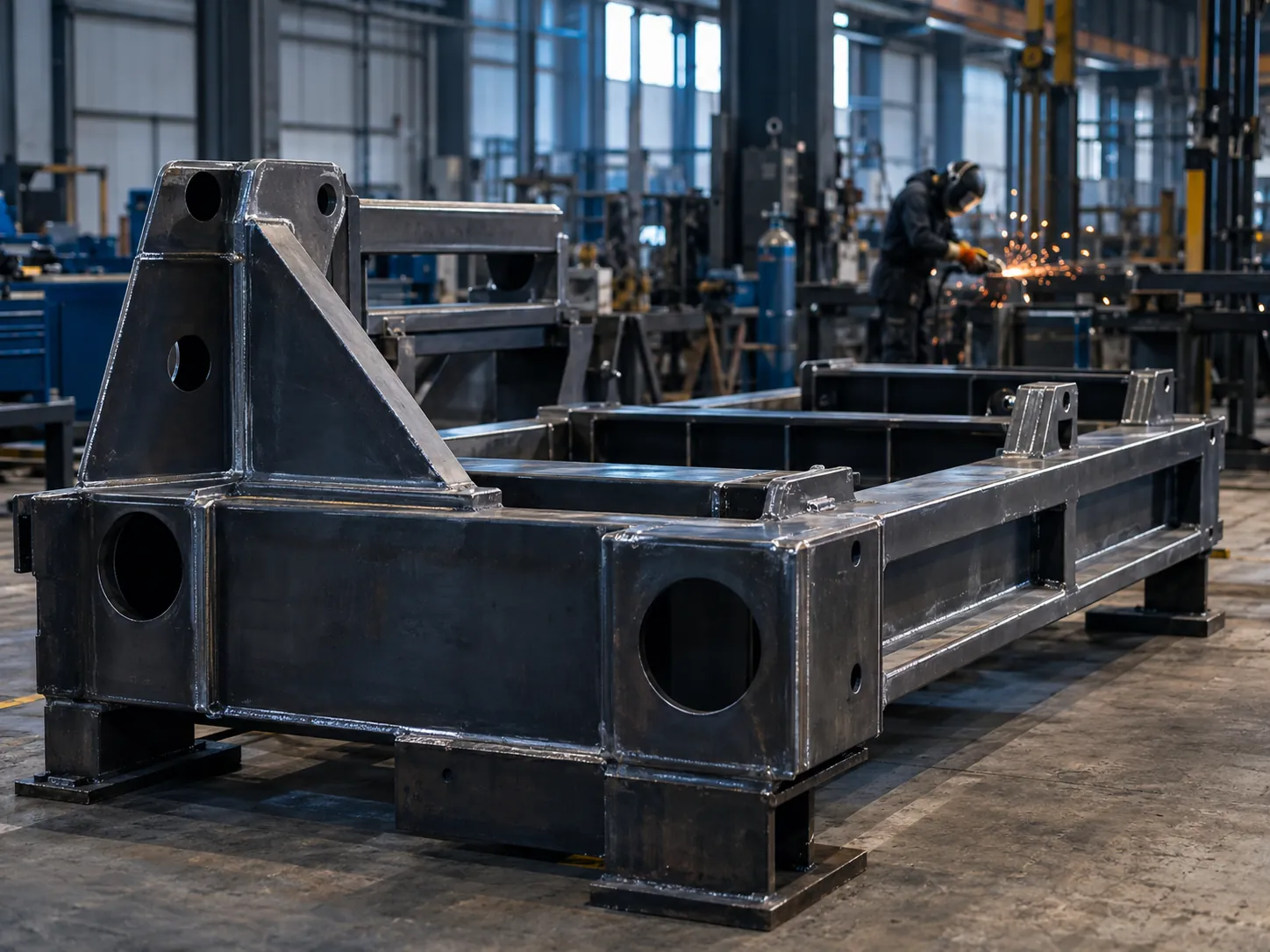 Welded steel machinery frame produced for the machinery industry