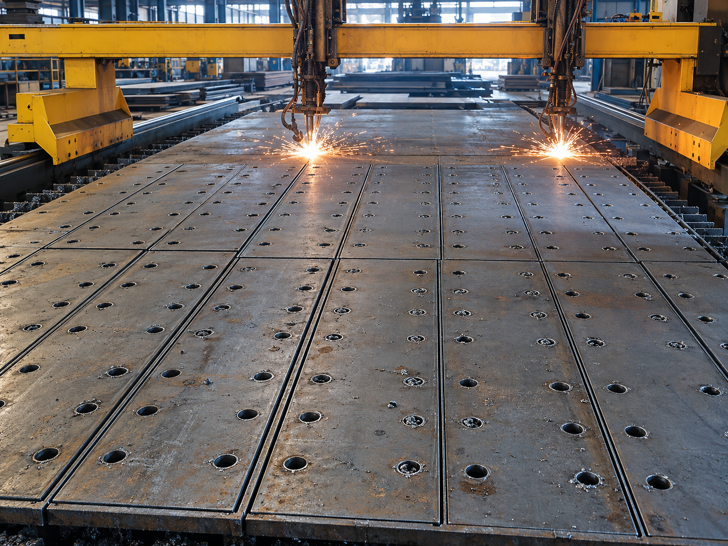 Perforated steel parts CNC-cut for construction and steel structure projects