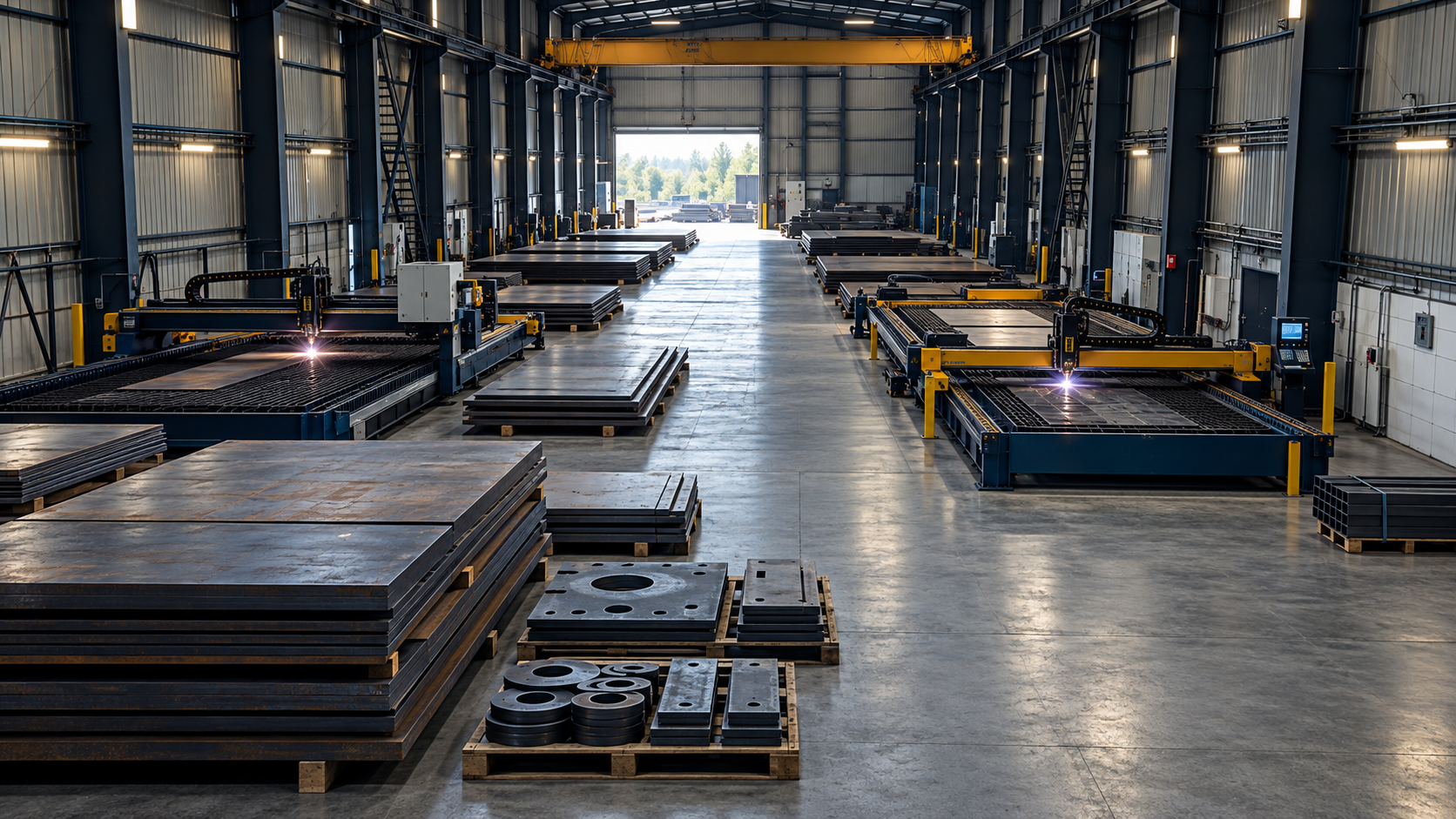 CNC kesim tezgâhları ve sac stoklarıyla tesis içi