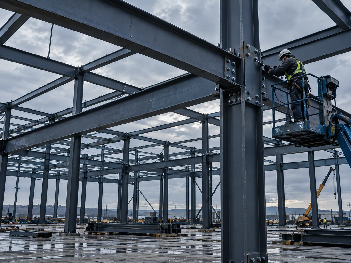 Steel structure being assembled on site